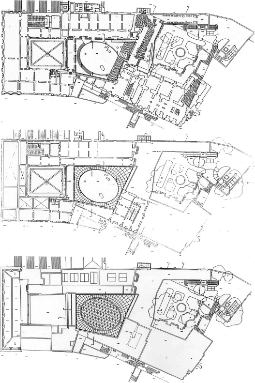 Top to down: plans of the first floor and roof of the new Hall for the statue of ...