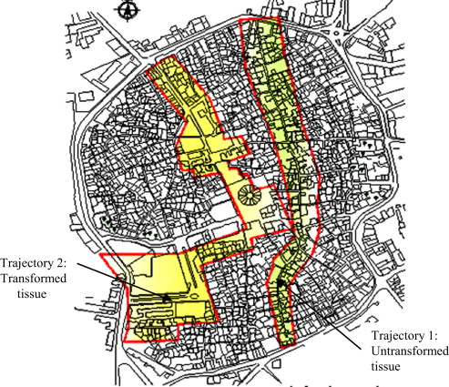 Locations of the two trajectories investigated in the Ksar of Ouargla.