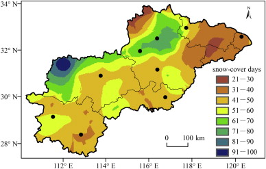 Snow-cover days for the middle and lower reaches of the Yangtze River in the ...