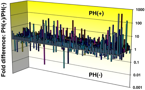 The 3D-profile graphs of fold differences in the expression levels of each gene ...