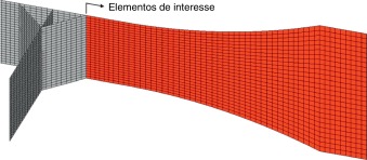 Representação da solda na junta T em modelo EC1 com elementos de interesse em ...