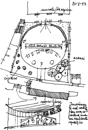 Carlo Aymonino׳s first solution to the new Hall in the Giardino Romano, with the ...