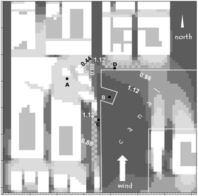 Airflow patterns in case of S wind expressed in terms of relative wind velocity, ...