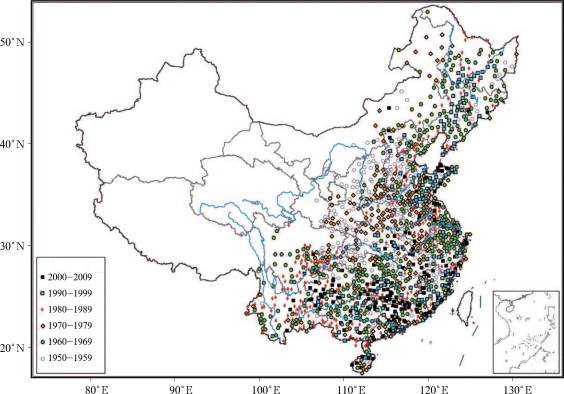 Spatial distribution of decade when the maximum daily precipitation occured ...