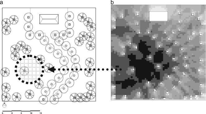 (a) Location of the most connected area of the design proposal. (b) Connectivity ...