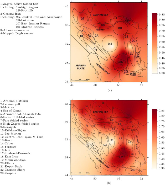 The hazard map based on the Bayesian result comparison with the (a) Berberian  ...