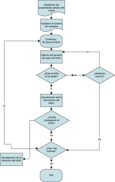Diagrama de flujo de la simulación Monte Carlo en la que se detalla, en rasgos ...
