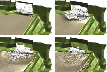 Deslizamiento hipotético a escala real. Se observa la generación de la ola, su ...