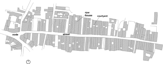 Layout of row houses at Shankhari Bazaar in 2006 (Ahmed, 2012).