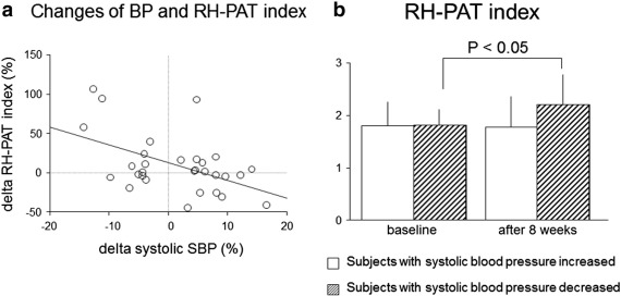 Changes of systolic blood pressure (SBP) and endothelial function from baseline ...