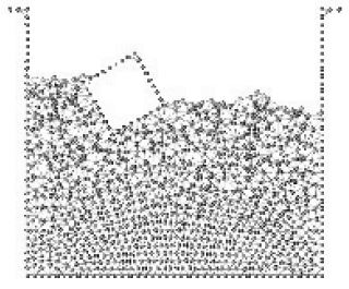 Cube falling in a water recipient. The cube is modeled as a rigid solid. The finite element meshes generated at the selected instants are shown.