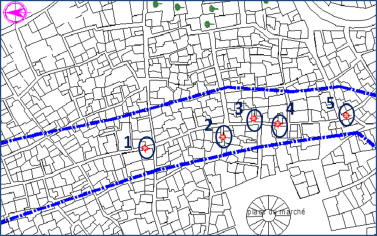 Position of measuring points on trajectory 1.