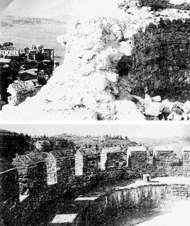 Bastions before and after the restoration.