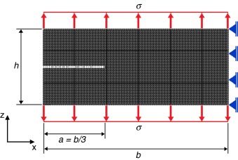 Geometria do modelo estudado, onde b=0,75m (100 módulos) e h=0,3075m (41 ...