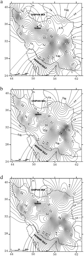 Seismic zoning map of Iran (probability of exceeding minimum magnitude bounds) ...