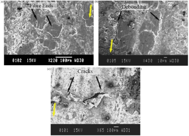 Worn surface of the KFRE composite tested in N-O at different operating ...