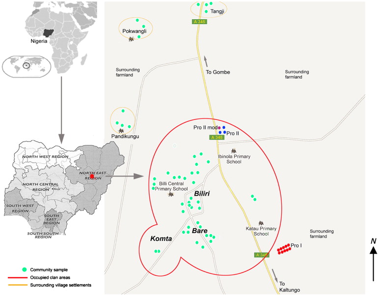 Location of the study area, compounds in the community sample, and prototype ...