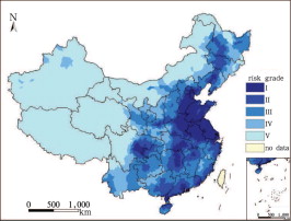 The flood disaster risk grade pattern under the SRES B2 scenario in 2021–2050