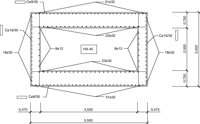 Sección de arranques soporte de 60m de altura y vano 50m.