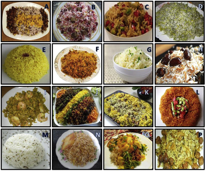 Some types of Iranian cooked rice or mixed pilaf. (A) Lentil-pilaf. (B) Sour ...