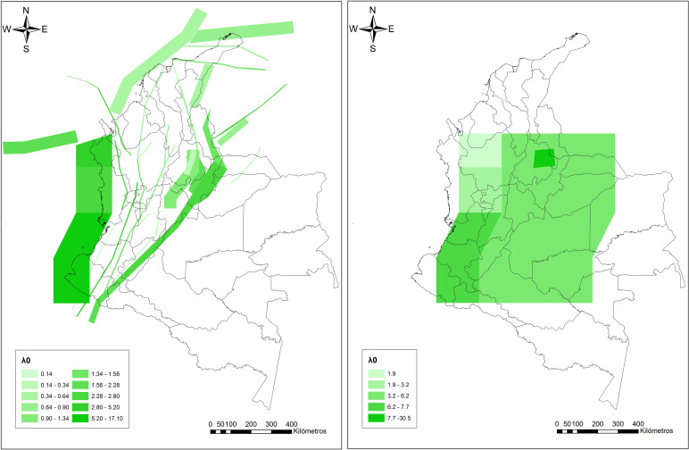 Valores λ0 calculados para las fuentes sismogénicas: superficiales (a la ...