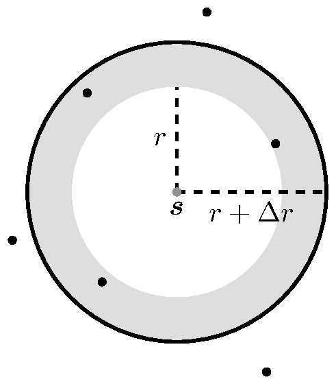 Pair correlation function g illustration.