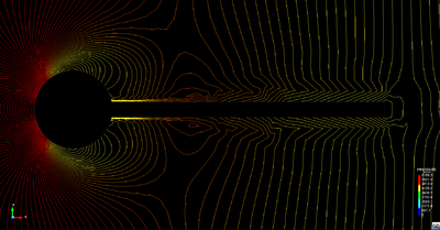 Influence of stabilized fractional step iteration on pressure field - Note that the isobars are not perpendicular to the moving structure anymore