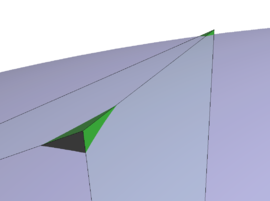 Intersection pattern along the sphere surface - Both figures show the same situation in which the tetrahedron exhibits five intersection nodes.
