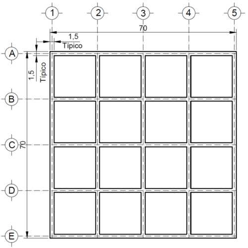 Retícula de canales de 16 parcelas.