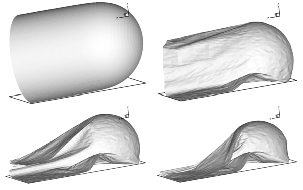Inflation and deflation of a closed  tube. L=6, D=2, h=3×10⁻⁴.