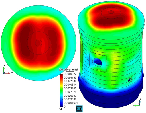 Beginning of the Pre-op test. Displacements [ m ]