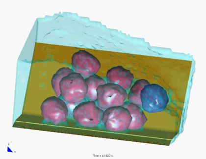 Water speed of 2m/s. The individual rock is dragged by the stream