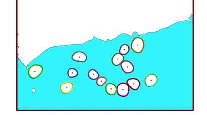 PFEM results for the motion of large particles submerged  in a tank containing water in sloshing motion