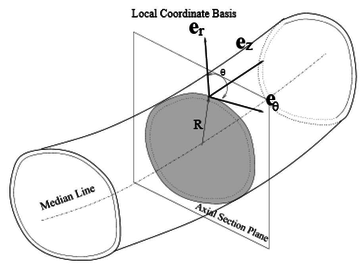 Section of an artery with the principal geometrical parameters