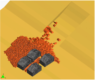 Simulation of landslide falling on constructions using PFEM