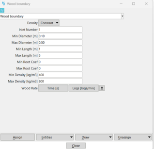 'Figure 5: Inlet wood boundary conditions menu'