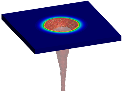 Basic model. Snapshots of the piercing of the melted plate by the corium (II/II).