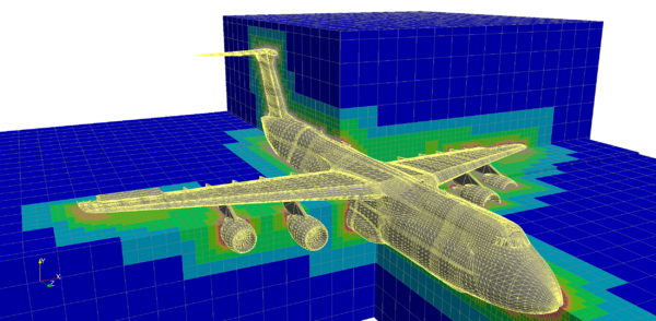 Octree mesh around a complex airplane model - The picture was taken from Zudrop in [48