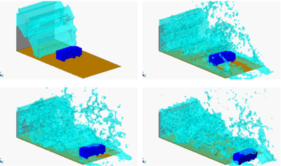 Effect of an overtopping wave on a truck passing by the perimetral road of a harbour adjacent to the breakwater
