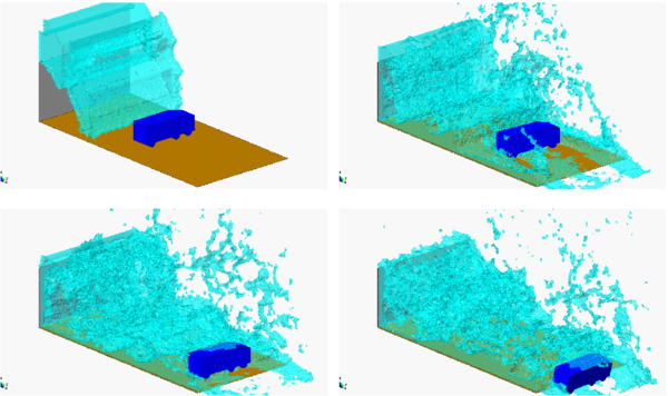 Effect of an overtopping wave on a truck passing by the perimetral road of a harbour adjacent to the breakwater