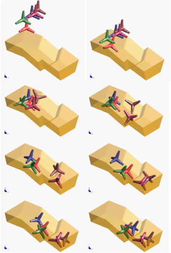 Motion of five tetrapods on an inclined plane