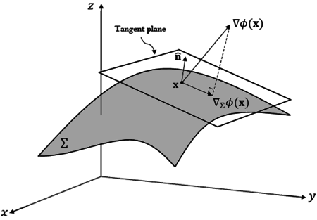 Tangential gradient ∇Σϕ(x).