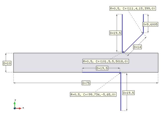 Cutting of a steel plate with a single cutter. Dimensions in mm.