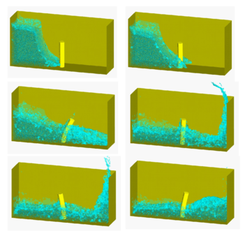 3D collapse of a water column with an elastic cylindrical obstacle