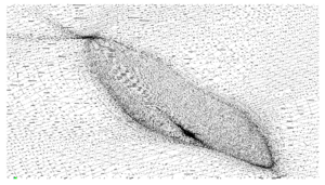 Detail of the final (boundary) mesh used in the E0D0 case. The mesh has been adapted taking into account sinkage, trim and free-surface deformation