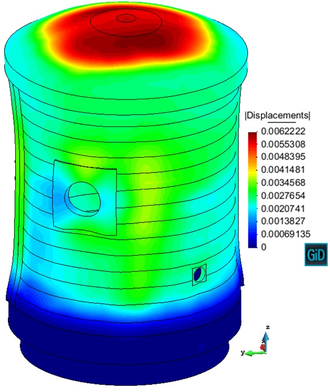 Beginning of the VD2 test. Displacements [ m ]