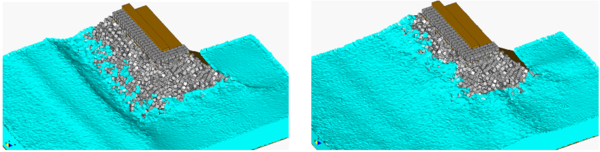 Study of breaking waves on the edge of a breakwater structure formed by reinforced concrete blocks