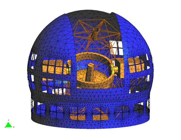 Malla del edificio del telescopio de Gran Canarias para     realizar un análisis fluido dinámico (CFD).