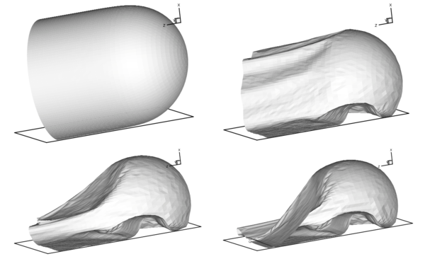 Inflation and deflation of a closed  tube. L=5, D=2, h=5×10⁻⁴.