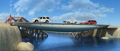 Simulación del Puente de Vigas Hinchables  Ligero, Modular y Portátil